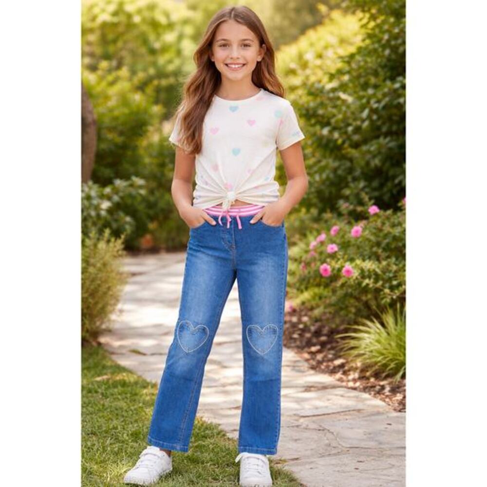 Mini Boden jeans pink waistband heart-shaped‎ knee patches size 12Y